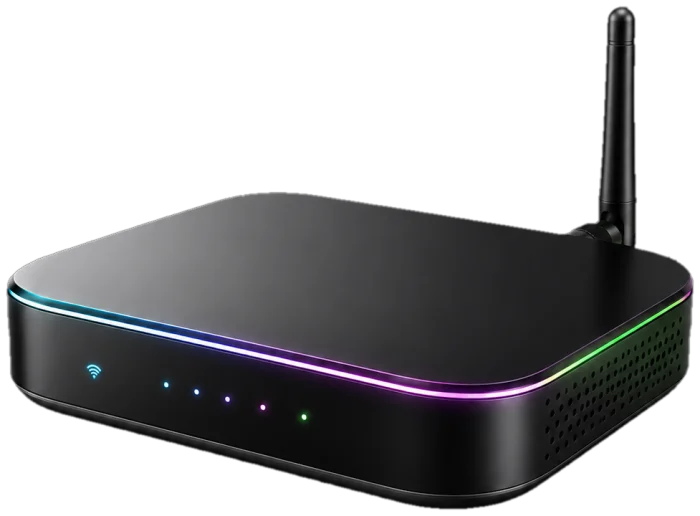 A headless IoT gateway with RGB status lighting and an antenna.