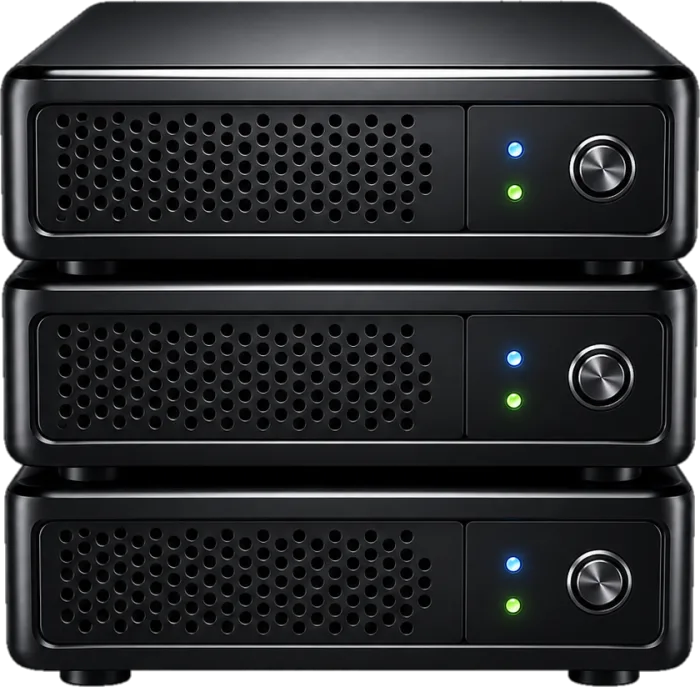 A stack of three remote servers.
