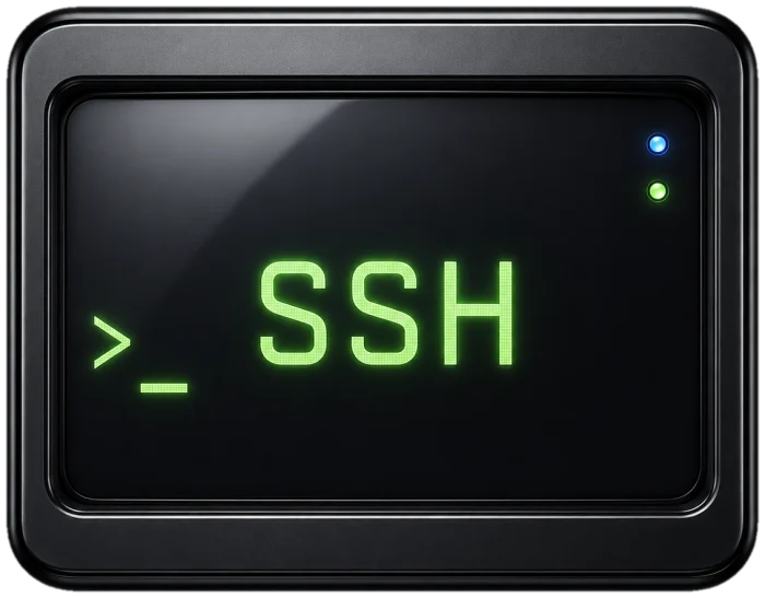 A terminal device showing a green SSH command prompt.
